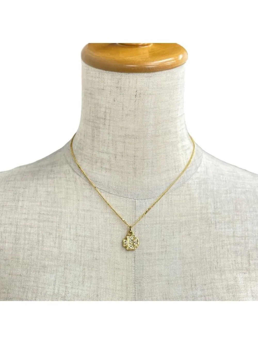 Chanel Pendant Flower Motif Clover Four Leaf Cross Rhinestone Gold